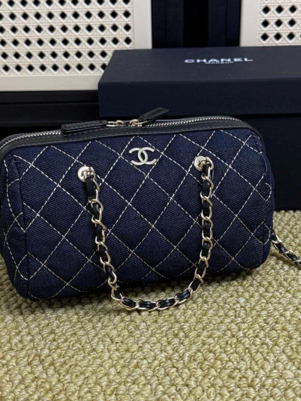 Chanel Makeup Denim Quilted Mini Boston Bag. New !